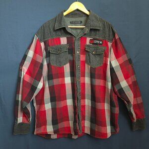 Coogi Hunt Club Men’s 2XL Red Plaid Denim Shirt Embroidered Spellout Y2K Vintage